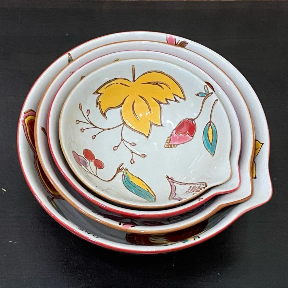 Beautiful Ceramic Nesting Measuring Cups Bowl Fruits & Flowers Design